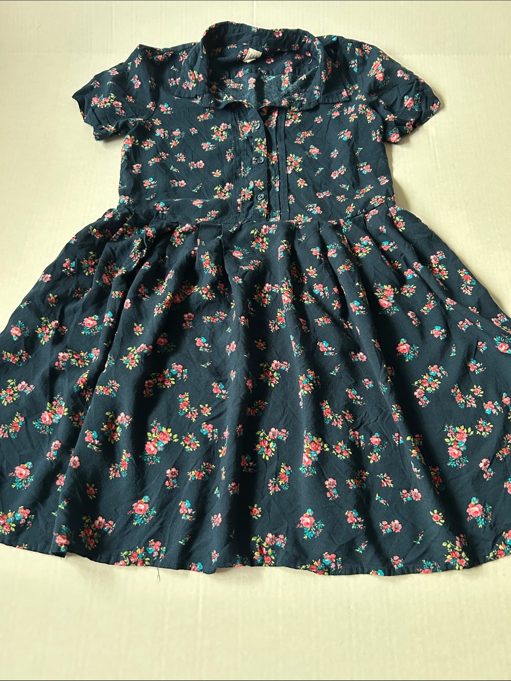 GAP Navy Floral Short Sleeve Twirl Dress